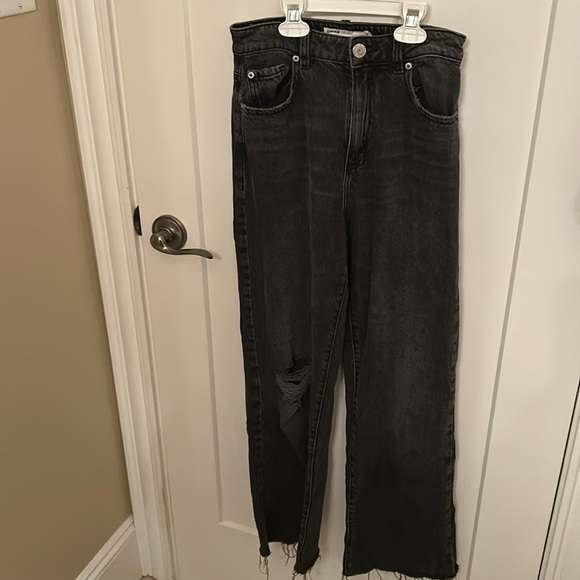 Garage denim wide leg grey jeans with ripped knee, size 0/24 - Picture 1 of 6